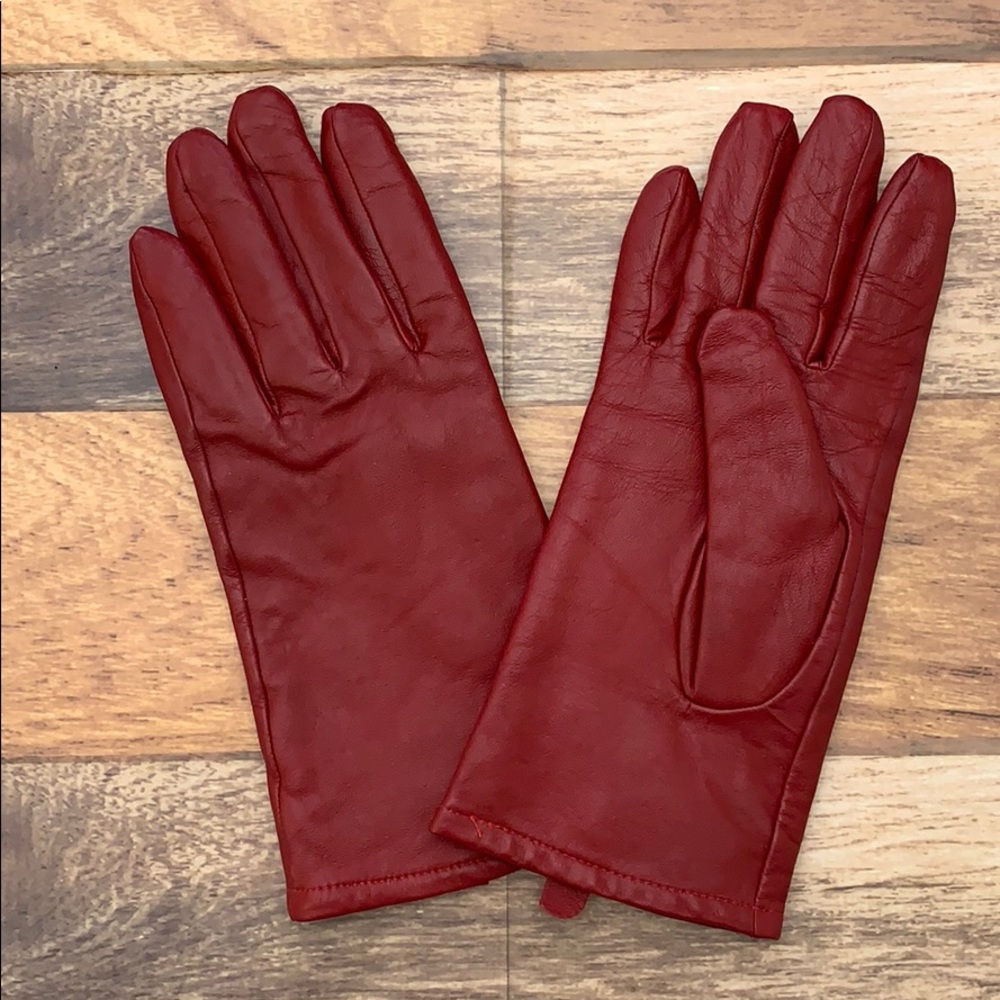 Women’s Genuine Red Leather Gloves - Picture 2 of 8
